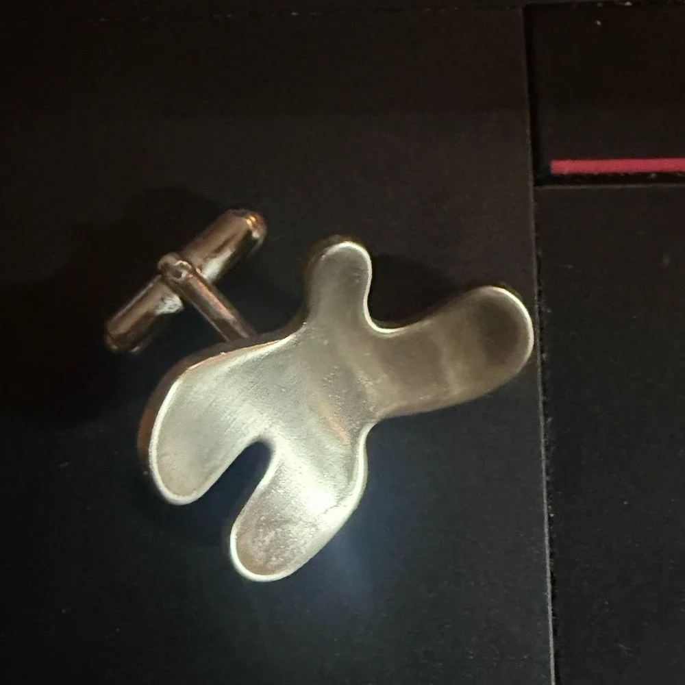 Mens Abstract Blob Cufflinks Silver‎ Tone Unique Modern Funky Fashion